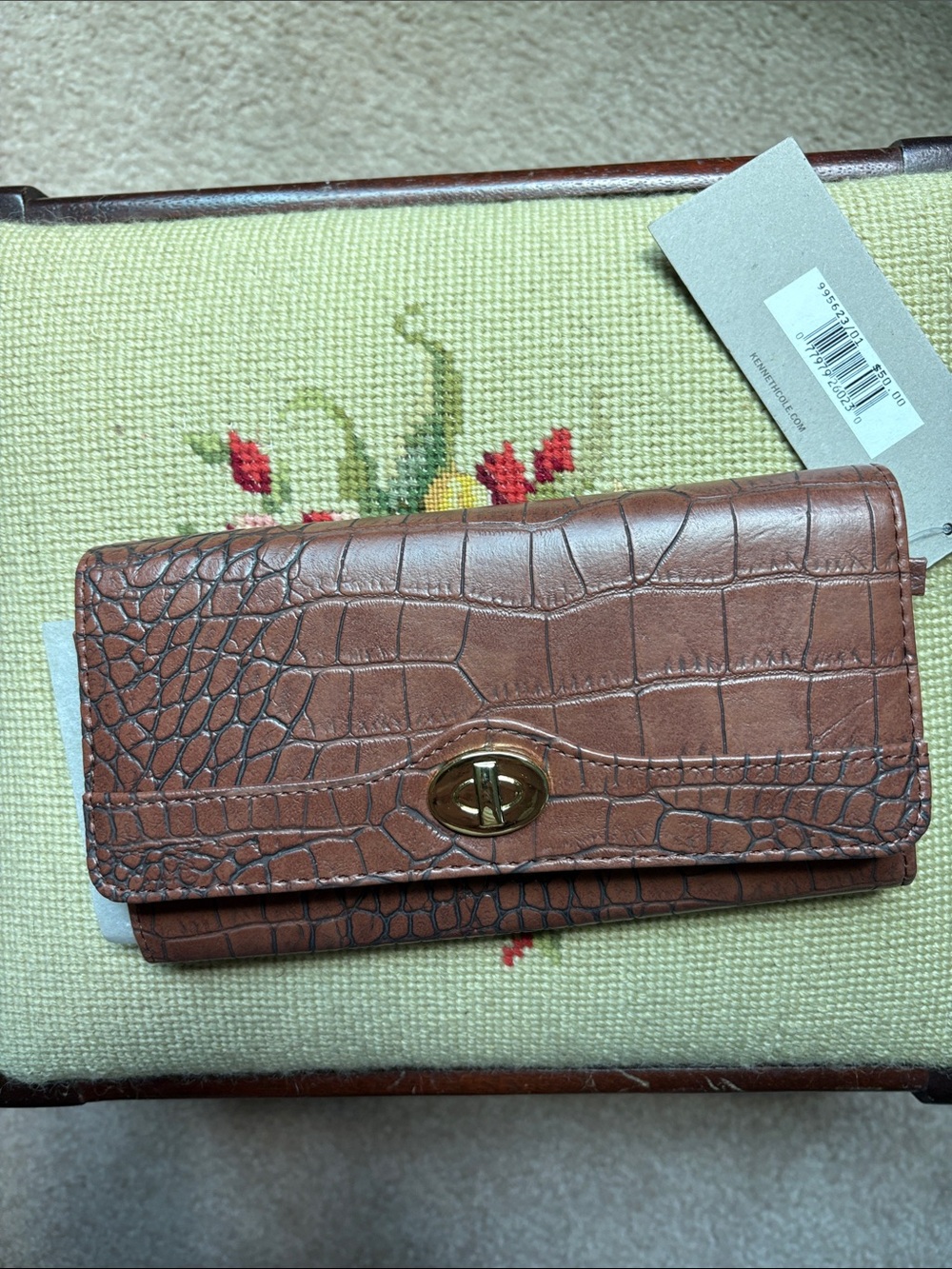 Kenneth Cole Reaction Brown Croc-Embossed Leather Wallet